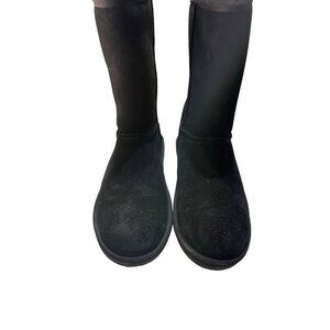 LAMO Womens Black Suede Mid-Calf Boots With Faux Fur Lining 10